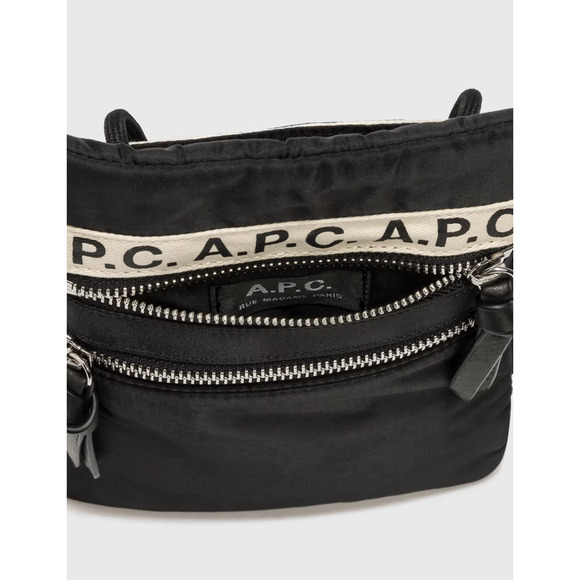 A.P.C. Black Nylon Logo Repeat Neck Pouch Crossbody Bag - Picture 7 of 12